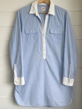 Gap Blue & White Contrast Button-Up Tunic Shirt | Size Small